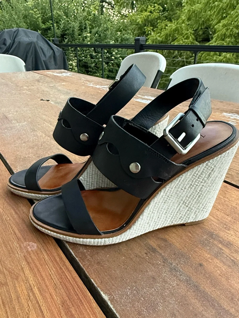 1. State Gizela Leather Studded Wedge Sandals